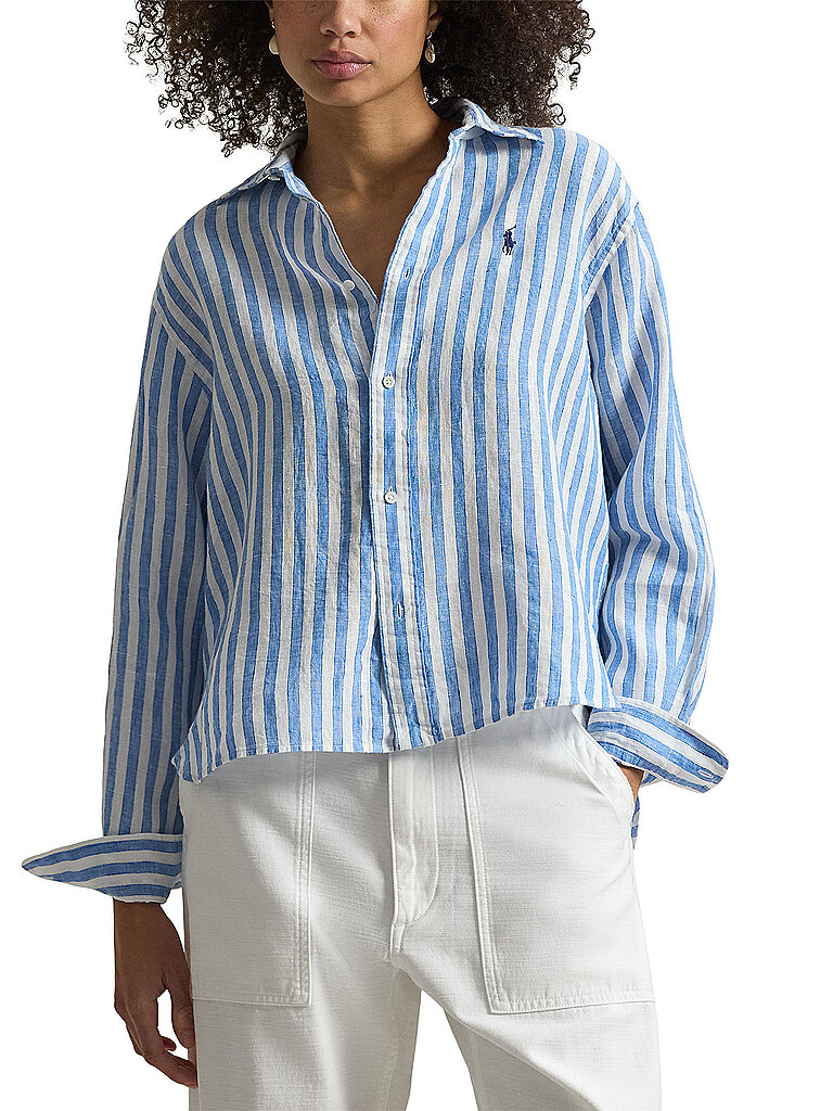 Polo Ralph Lauren pour femme. 211935130500 Chemise courte et large en lin bleu (M), Casuel, Coton, Manche longue